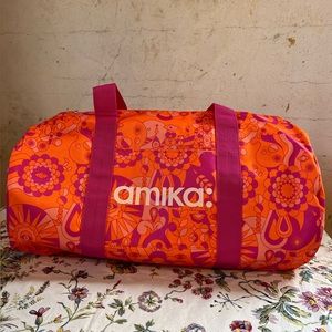 Amika: Orange and Pink Duffle Gym Overnight Bag